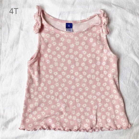 🪴5/$30 4T Old Navy Girls Pink White Floral Bow Tie Sleeveless Tank Top - Picture 1 of 3